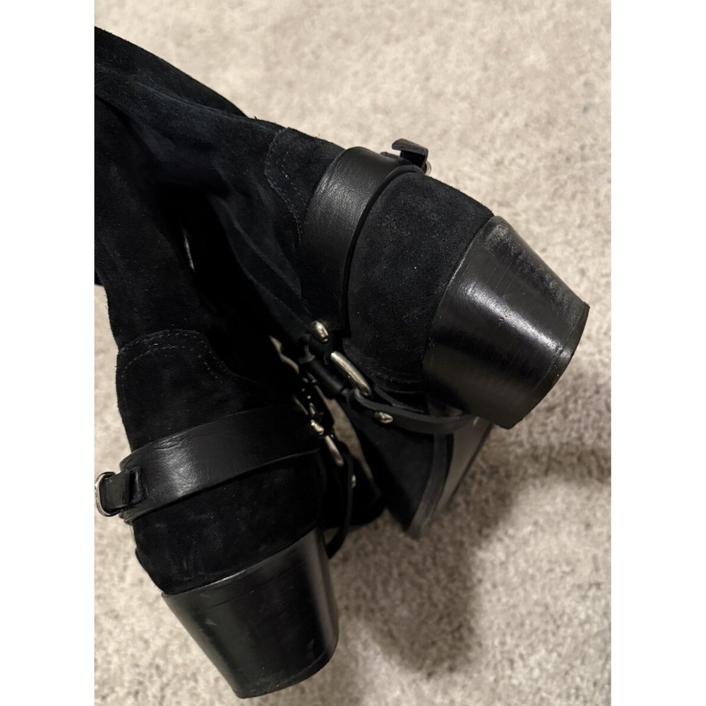 Barbara Bui Biker Moto Suede Ankle Boots Size 8 EU38 Pull On Straps And‎ Ring - Picture 7 of 11